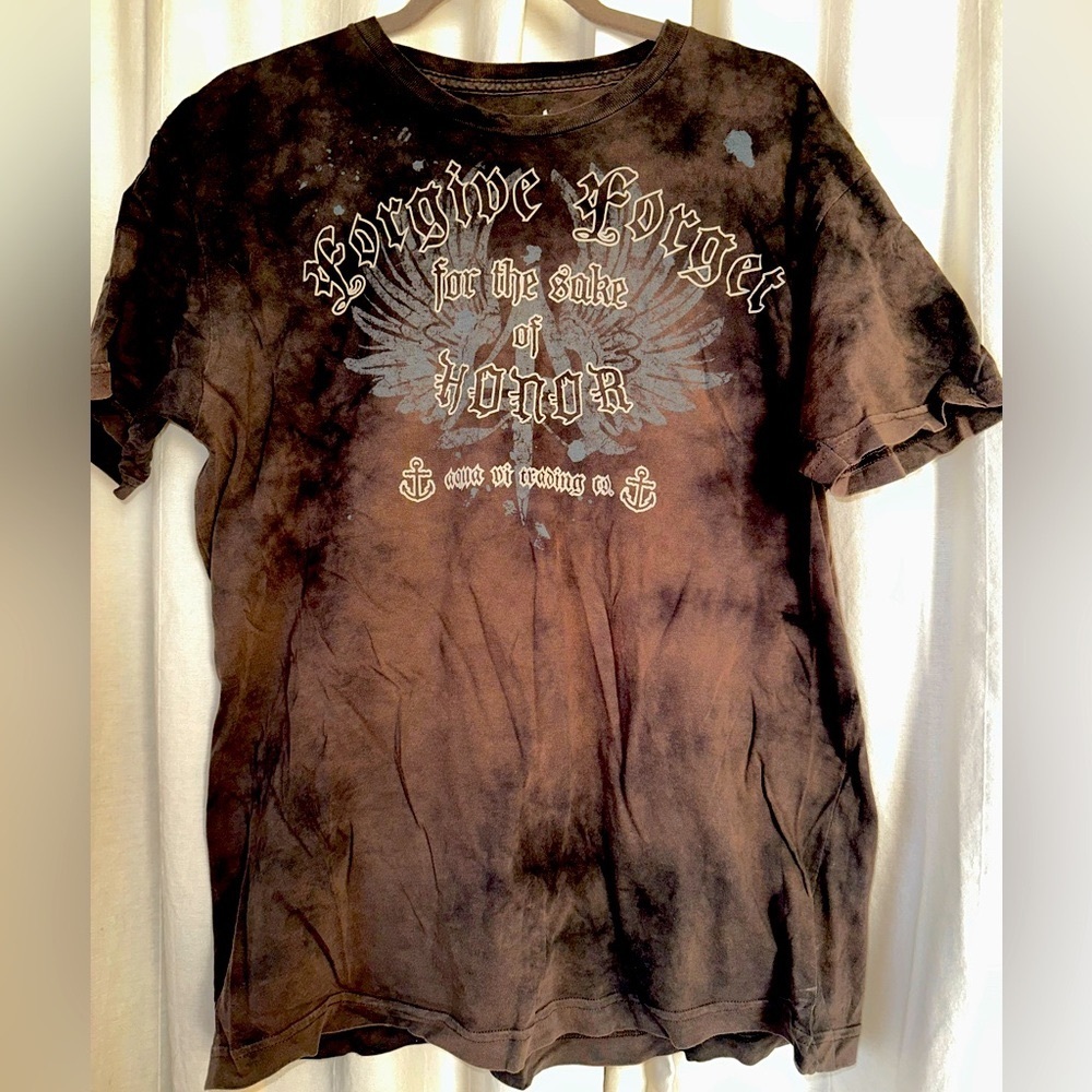 Men’s Aqua Tie-Dye Black/Brown Graphic Tee! Size:Large